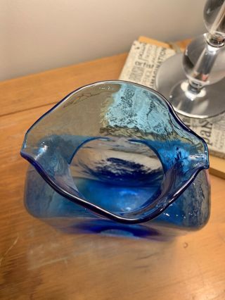 BLENKO ART Glass Double Spout Cobalt Blue Water Carafe Pitcher Jug Vase 3
