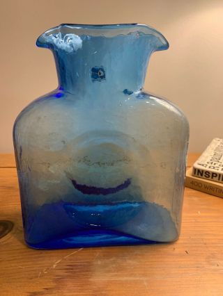 BLENKO ART Glass Double Spout Cobalt Blue Water Carafe Pitcher Jug Vase 5