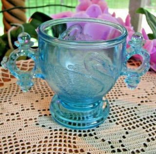 Gorgeous Atterbury Blue Eapg Glass Swan Sugar Bowl - Circa 1880