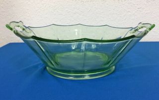 Vaseline Uranium Green Glass Vintage Bowl Plate W/ Handles & Leaf Candy Dish (1H 2