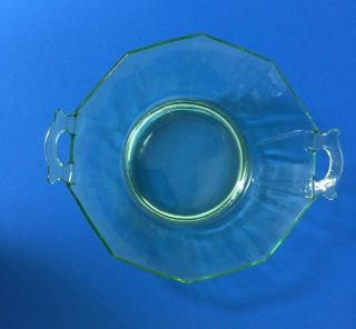 Vaseline Uranium Green Glass Vintage Bowl Plate W/ Handles & Leaf Candy Dish (1H 3