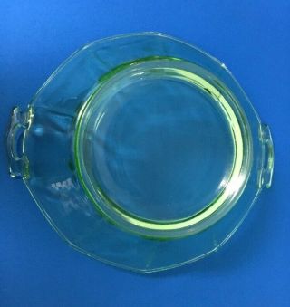 Vaseline Uranium Green Glass Vintage Bowl Plate W/ Handles & Leaf Candy Dish (1H 4