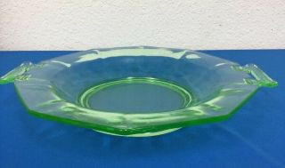 Vaseline Uranium Green Glass Vintage Bowl Plate W/ Handles & Leaf Candy Dish (1H 5