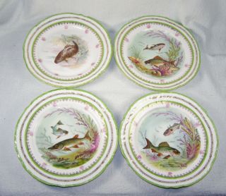 Set Of (4) Antique Victoria Austria Fish Plates