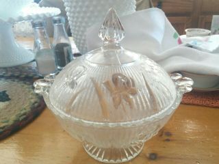 Vintage Jeannette Iris Crystal Candy Jar With Cover