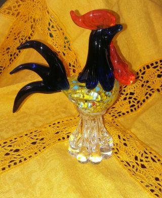 Murano Style Art Glass Hand Made Rooster / Chicken Figurine Statue