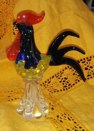 Murano Style Art Glass Hand Made Rooster / Chicken Figurine Statue 2