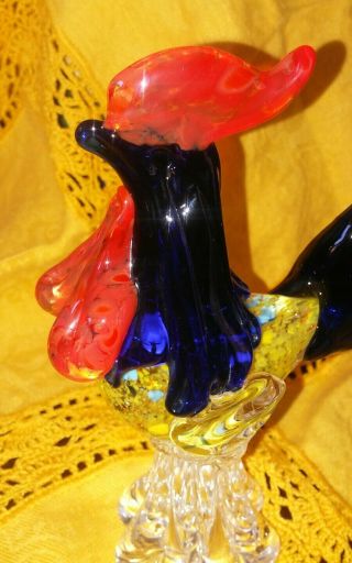 Murano Style Art Glass Hand Made Rooster / Chicken Figurine Statue 4