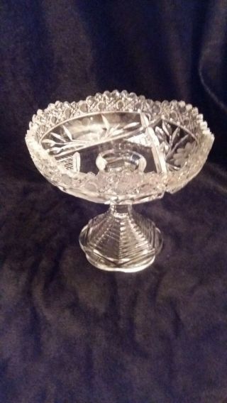 Vtg Clear Cut Crystal Depression Glass Compote Candy Dish Bowl