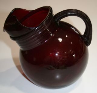 Vintage Ruby Red Glass Ball Pitcher Anchor Hocking