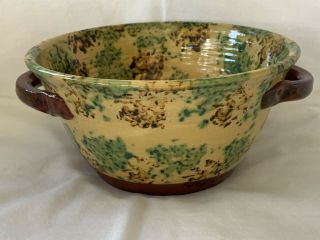Jeff White Redware Sponge Decorated Bowl With Handles 7 - 1/4 "