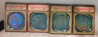 4 Vintage Indiana Glass Blue Carnival Bicentennial Plates In Package