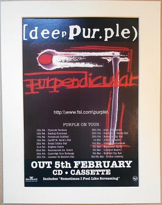 Deep Purple Purpendicular 1996 Music Press Poster Type Advert In Mount