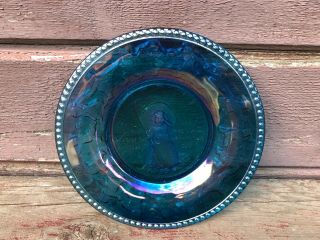 Vtg Iridescent Blue Carnival Glass Little Bo Peep Childs Plate - Indiana Glass ?