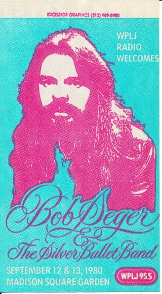 Bob Seger Silver Bullet Band Backstage Pass Madison Square Garden Sep 12,  13 1980