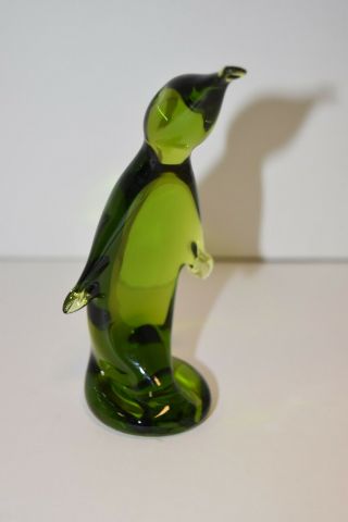 Vintage Green Viking Glass 5.  5” Penguin Figurine Paperweight Usa Epic 1960’s