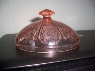 Jeannette Dep.  Glass Pink Cherry Blossom Butter Dish Lid ONLY 3