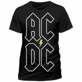 Ac/dc - Stack Logo Mens Short Sleeve Black Cotton T - Shirt - & Official