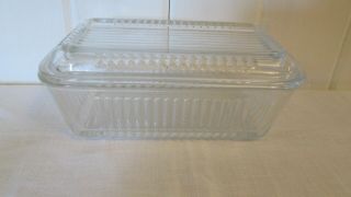 Pasabahce Ribbed Glass Butter/cheese Refrigerator Dish 6 1/2 " X 4 " X 3 " Tall