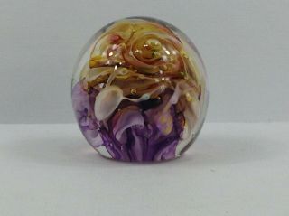 Robert Held Hand Made Canadian Studio Art Glass Multicolored Dome Paperweight