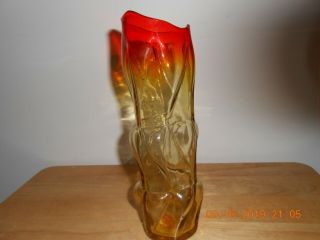 Vintage Blenko Art Glass Amberina Vase 9 " Unique Swung Edge Wavy Sides