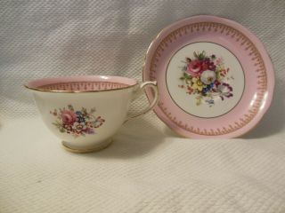 Vintage Hammersley Bone China England Tea Cup & Saucer Pink Flowers Gold