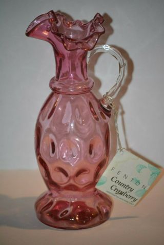 Vintage Fenton Art Glass Country Cranberry Pitcher Ewer 8 3/4 " Tall