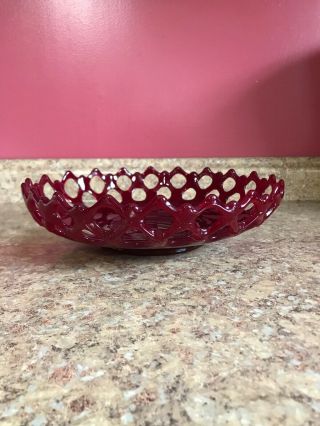 Vintage Westmoreland Glass Ruby Red Doric Pattern Console Fruit Bowl Centerpiece