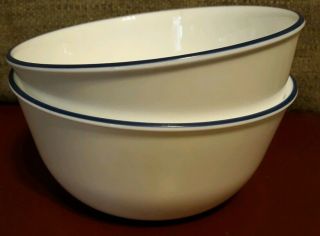 2 Vtg Corelle Vitrelle 28 - Ounce Soup/cereal Bowls Classic Cafe Blue Rim