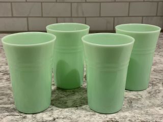 Set Of 4 Jadeite Green Milk Glass Ribbed Tumblers Cup Jade Juice Water Glasses