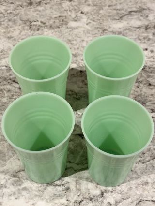 Set of 4 Jadeite Green Milk Glass Ribbed Tumblers Cup Jade Juice Water Glasses 4