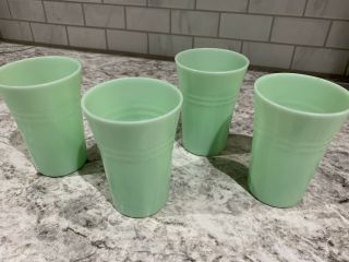 Set of 4 Jadeite Green Milk Glass Ribbed Tumblers Cup Jade Juice Water Glasses 5