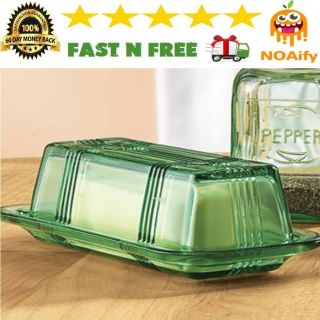 Usa Green Vintage Depression Glass Butter Dish Covered With Lid For Refrigerator
