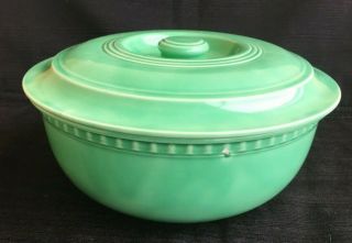 Vintage Fiesta " Like " Green Covered Serving Bowl With Design On Edge