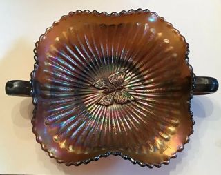 Antique Northwood Carnival Glass Amethyst Bowl Dish Stippled Rays W/ Butterfly