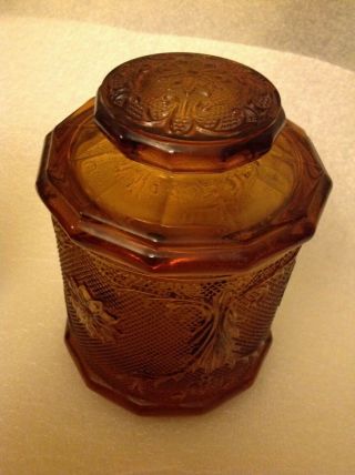 Tiara Indiana Glass Amber Sandwich 7 1/2 " Medium Canister Biscuit Jar Exc