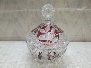Crystal Cut Ruby Red Bleikristall Hofbauer Love Bird 3 Foot Dish/etched Glass