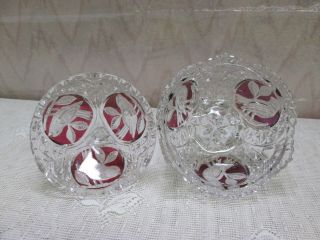 crystal cut ruby red bleikristall hofbauer love bird 3 foot dish/etched glass 3