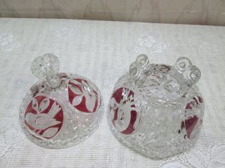 crystal cut ruby red bleikristall hofbauer love bird 3 foot dish/etched glass 4