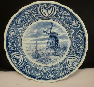 Delfts Plate By Boch Belgium Blue Windmill And Boat Holland 10” Royal