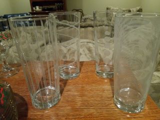 Mikasa Crystal Cheers - Set Of 4 Clear Etched Highball Tumblers Glasses