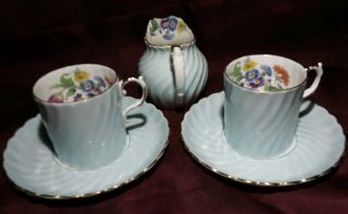 Aynsley Light Blue Wild Flowers Demitasse Tea Cups / Saucers