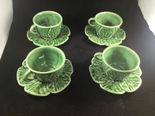 Bordallo Pinheiro Set Of 4 Cabbage Demitasse Cups And Saucers Green