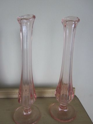 Vintage Pink Depression Glass Bud Vases 8.  25 "