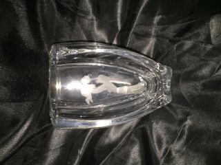 Hellafin J Kruf Heavy Crystal Art Glass Vase Etched Mother And Child Signed
