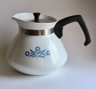 Corningware 6 Cup Vintage Blue Cornflower Stove Top Tea Kettle & Lid Great Cond