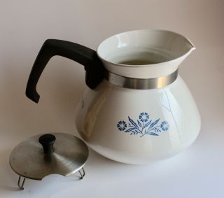CorningWare 6 cup Vintage Blue Cornflower Stove Top Tea Kettle & Lid Great Cond 3