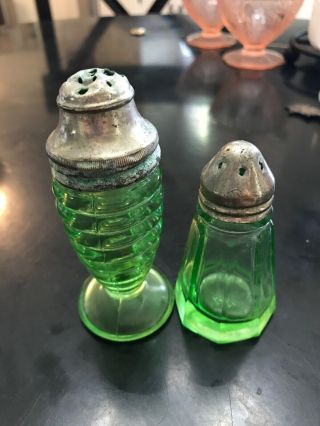Anchor Hocking Green One Footed Salt & Pepper Shakers