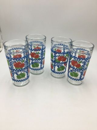 Retro/vintage Anchor Hocking Peanut Butter Jar Glasses With Red & Green Apples 4