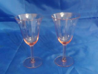2 Tiffin Franciscan Pink Depression 14196 Water Goblets Pink Optic